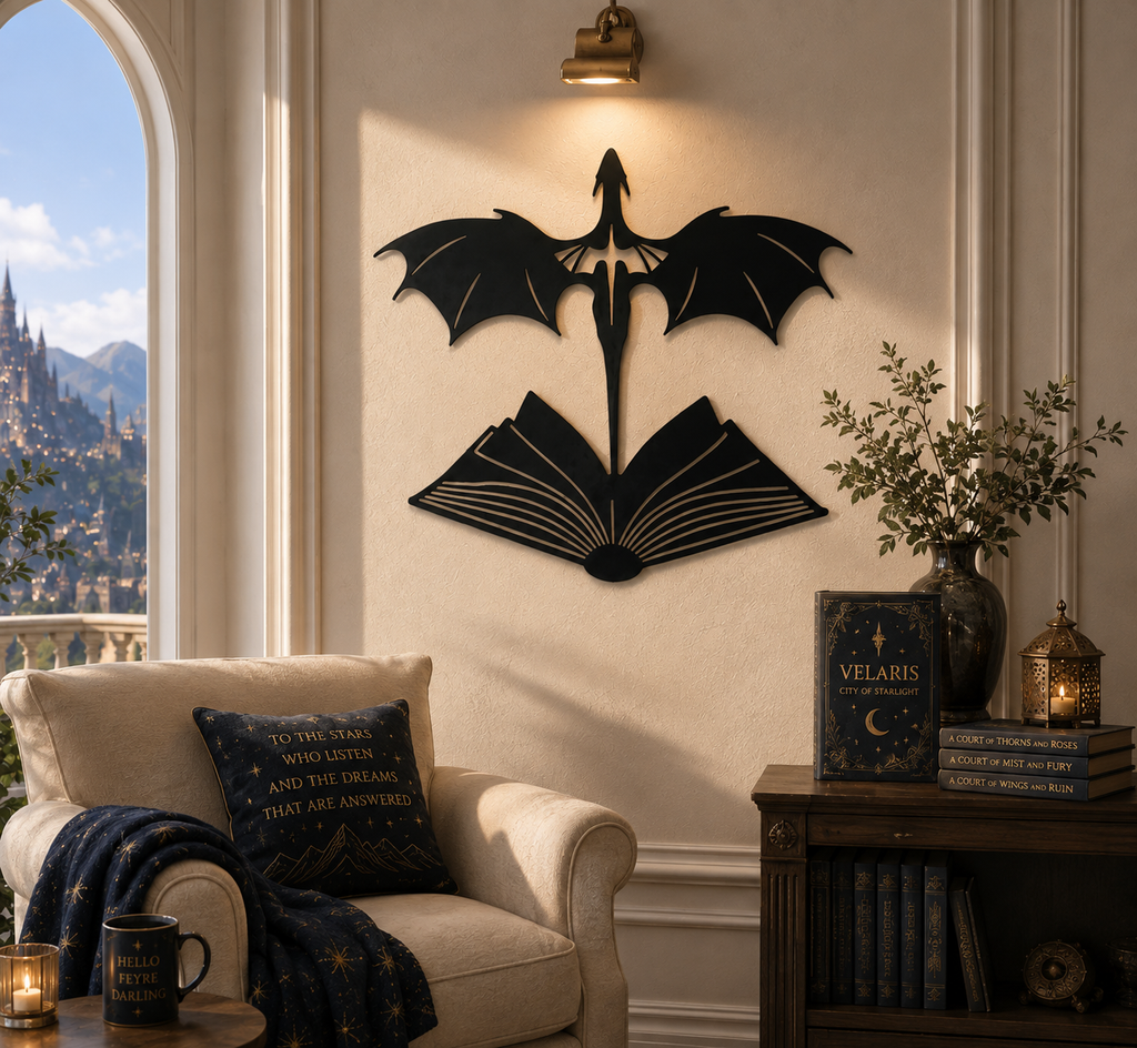 Velaris Dragon Book Wall Art, City of Starlight Fantasy Metal Wall Decor, Night Court Book Lover Gift, ACOTAR Inspired Home Decor, MWAVLR01