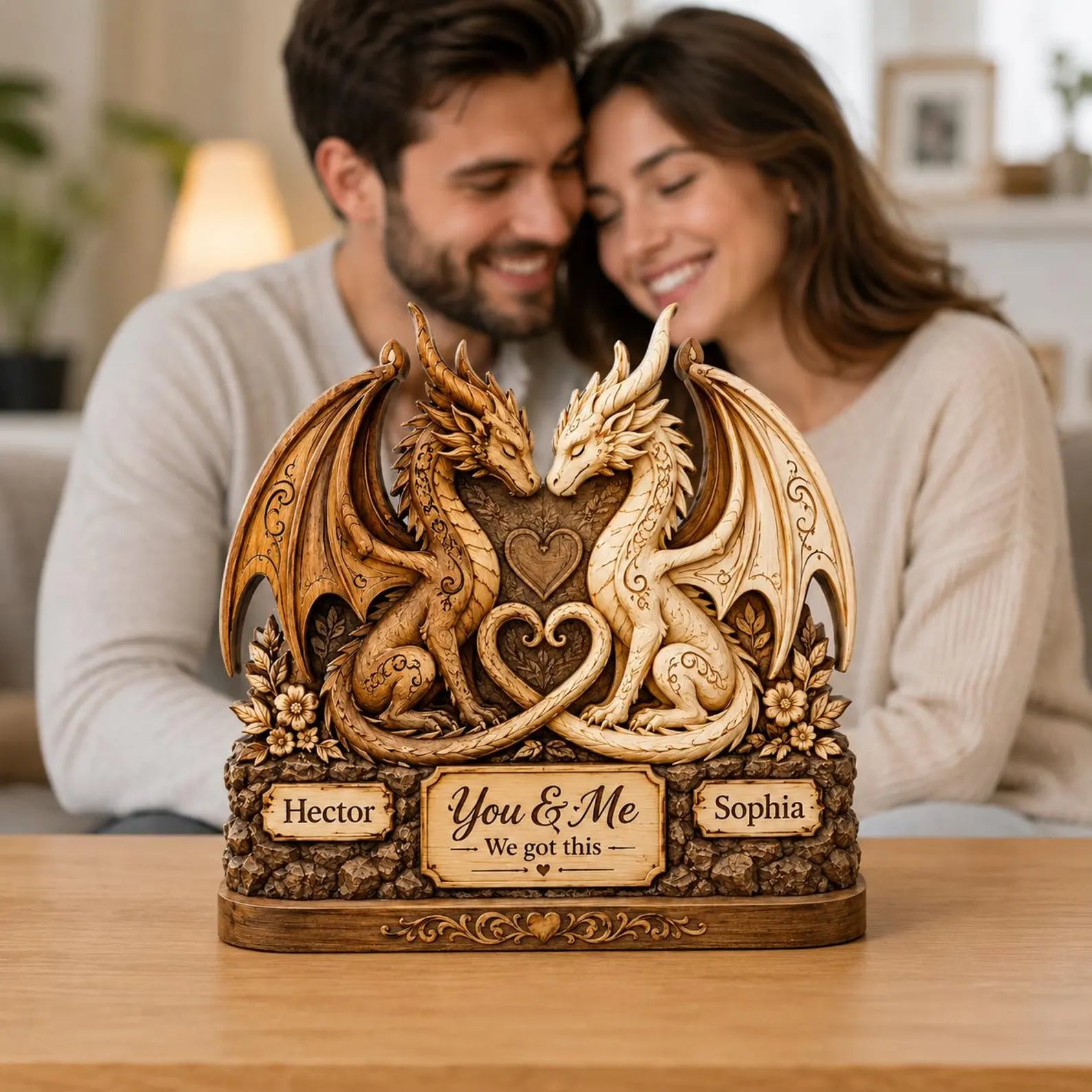 Custom Dragon Couple 2D Wooden Block,Fantasy Dragon Lover Gift,Anniversary Couple Gift,Romantic Dragon Decor,Gift For Her Him,Couple Gift – WBVLR10
