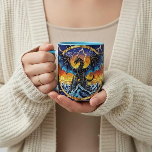 Basgiath War College Lightning Dragon Coffee Mug, Fourth Wing Dragon Stained Glass Style Mug, Dragon Rider Fantasy Art Cup, Bookish Tea Mug