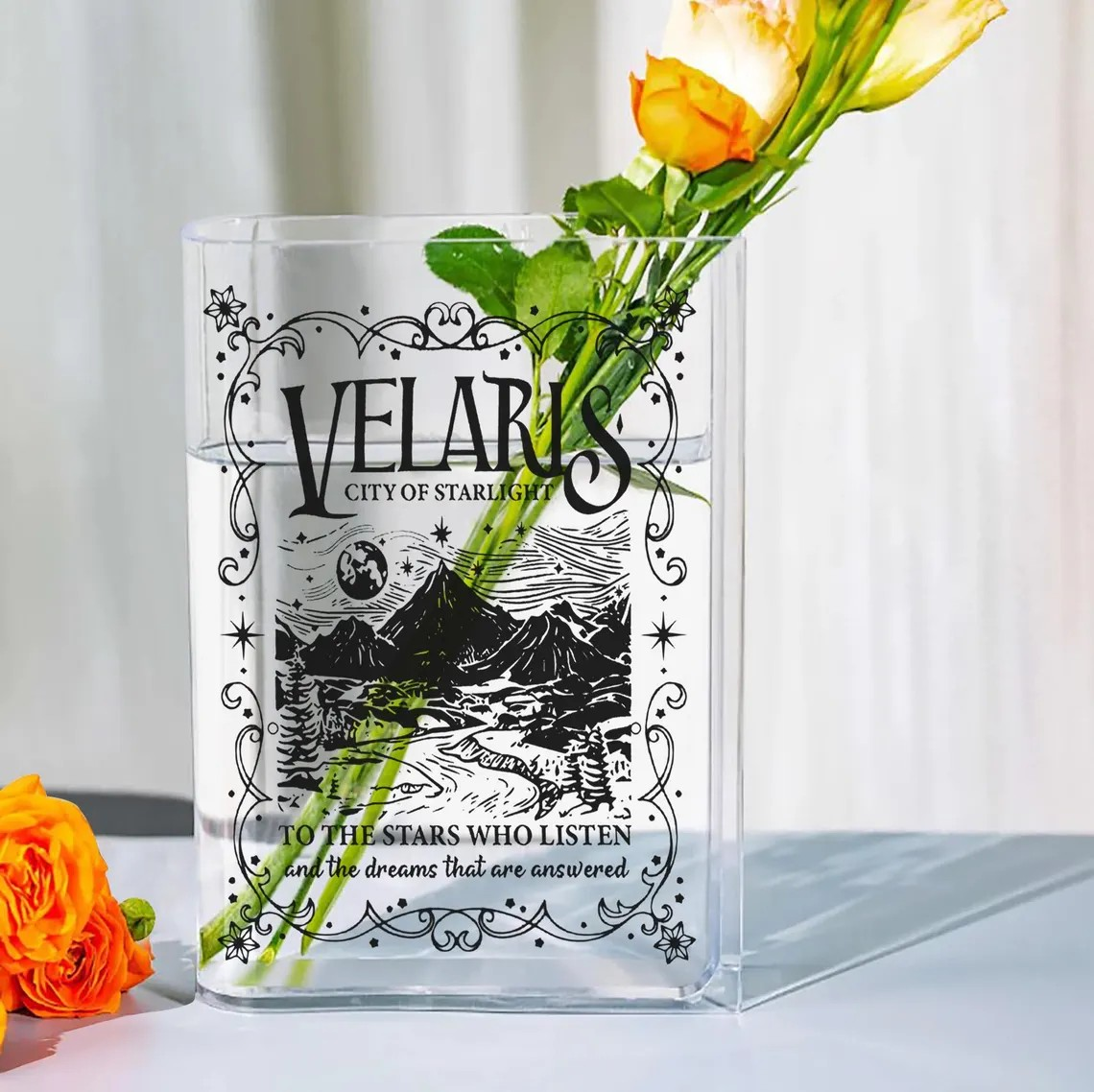To The Stars Who Listen Book Shaped Vase, Velaris Book Vase, ACOTAR Inspired Acrylic Vase, Night Court Shelf Decor, Fantasy Bookish Vase SJM VLRBV37