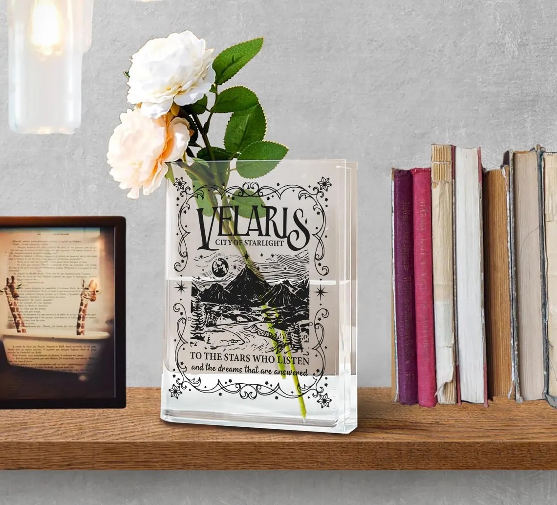 To The Stars Who Listen Book Shaped Vase, Velaris Book Vase, ACOTAR Inspired Acrylic Vase, Night Court Shelf Decor, Fantasy Bookish Vase SJM VLRBV37