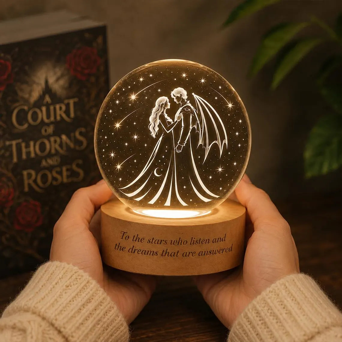 Feyre and Rhysand Crystal Ball Lamp, Velaris Night Court LED Light, Starfall Bookish Decor, High Lord Gift, Fantasy Reader Keepsake. NLVLR9