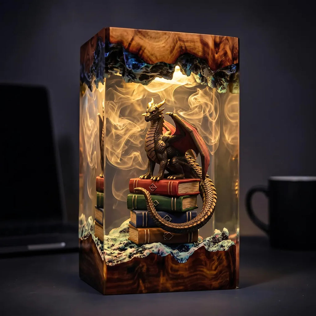 Dragon Book Resin Lamp, Fantasy Reading Night Light, Magical Library Decor, Unique Gift for Teachers and Book Lovers. ERNLVLA23