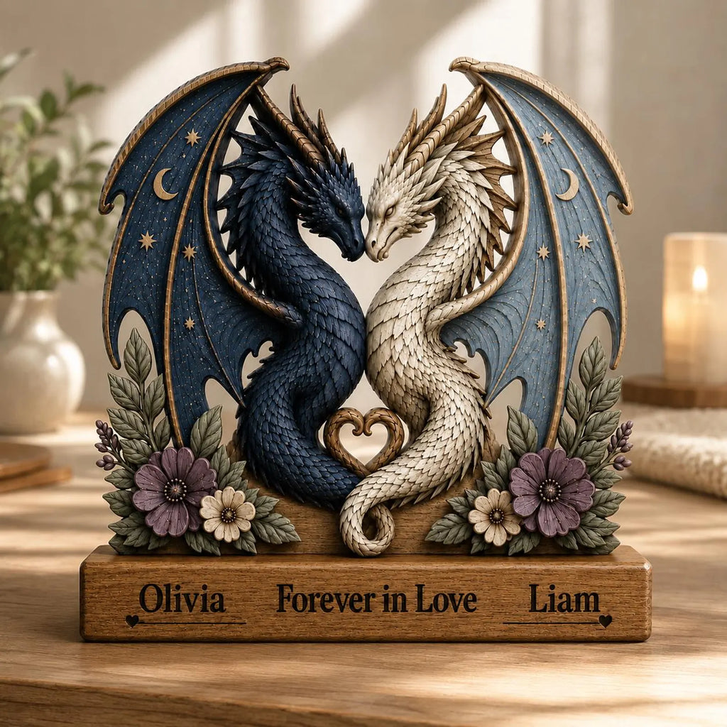 Personalized Dragon Couple 2D Wooden Block,Fantasy Dragon Lover Gift,Anniversary Gift,Romantic Dragon Decor,Gift For Her Him,Couple Gift. WBVLR01
