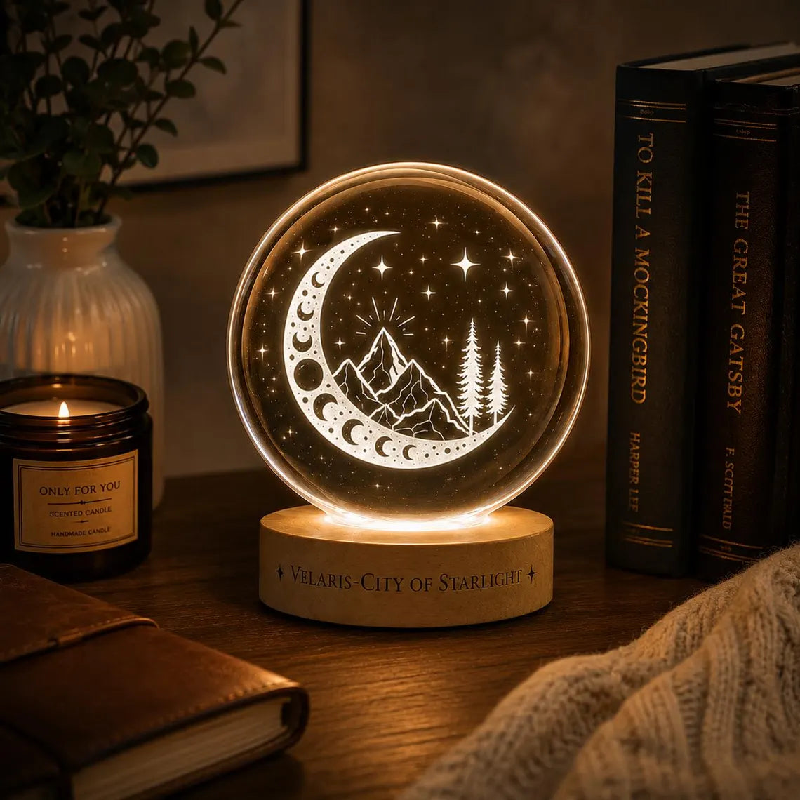 Velaris Crystal Ball Night Light, To The Stars Who Listen Lamp, Night Court Bookish Decor, Fantasy Reader Gift, Starlight Globe. NLVLR8