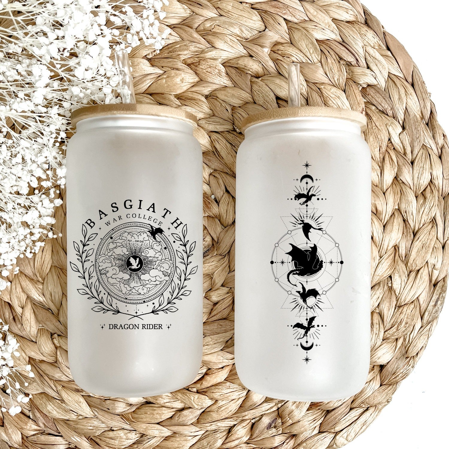 Fourth Wing Glass Tumbler, Basgiath War College Cup, Dragon Rider Iced Coffee Glass, Fantasy Bookish Mug, Violet and Xaden Fan Gift GLVLR04