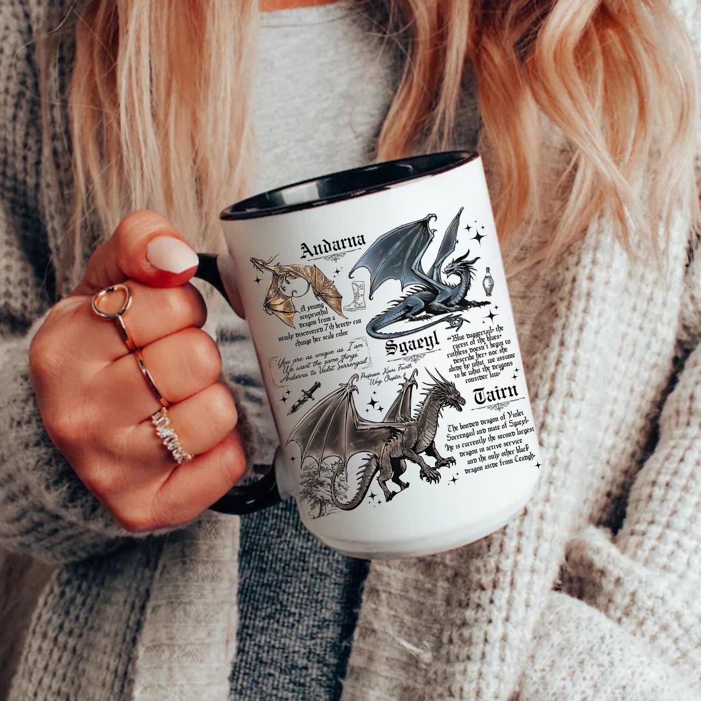 Onyx Storm Mug, Fourth Wing Dragons Tairn Andarna Dragon Rider Basgiath War College Bookish Gift for Readers, Violet Sorrengail, Bookish Mug MGVLR03