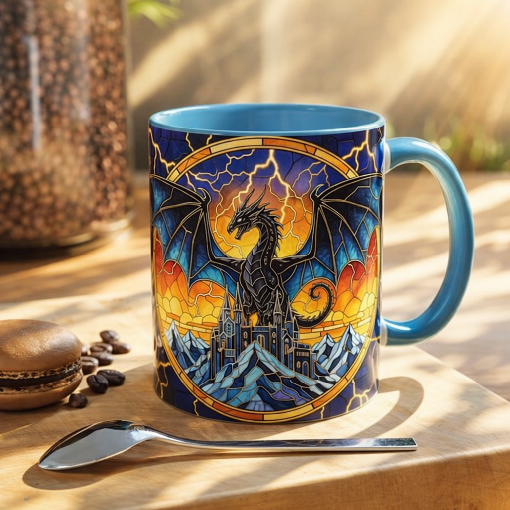 Basgiath War College Lightning Dragon Coffee Mug, Fourth Wing Dragon Stained Glass Style Mug, Dragon Rider Fantasy Art Cup, Bookish Tea Mug