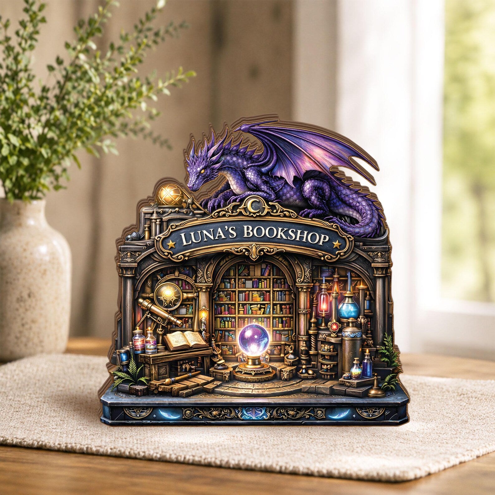 Personalized Dragon Bookshop Wooden Block, Custom Fantasy Library Shelf Decor, Dragon Book Lover Gifts, Magical Reading Nook Library Plaque – WBVLR12