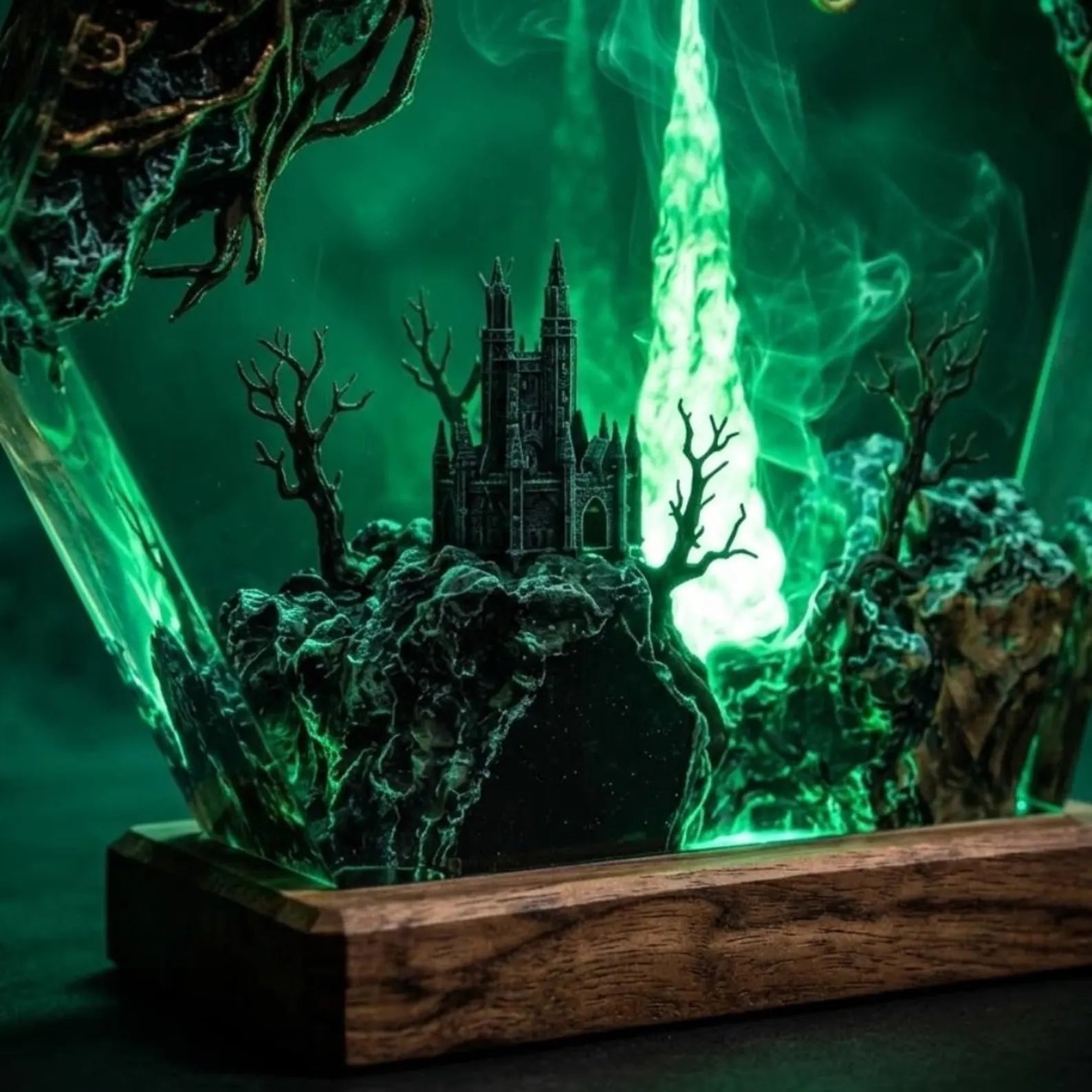 Handmade Dragon Resin Lamp, Fire and Ice Epoxy Wood Decor, 3D Dragon Table Lamp, Fantasy Night Light Art, Unique Birthday Gift, Gift for Dad. ERNLVLA02