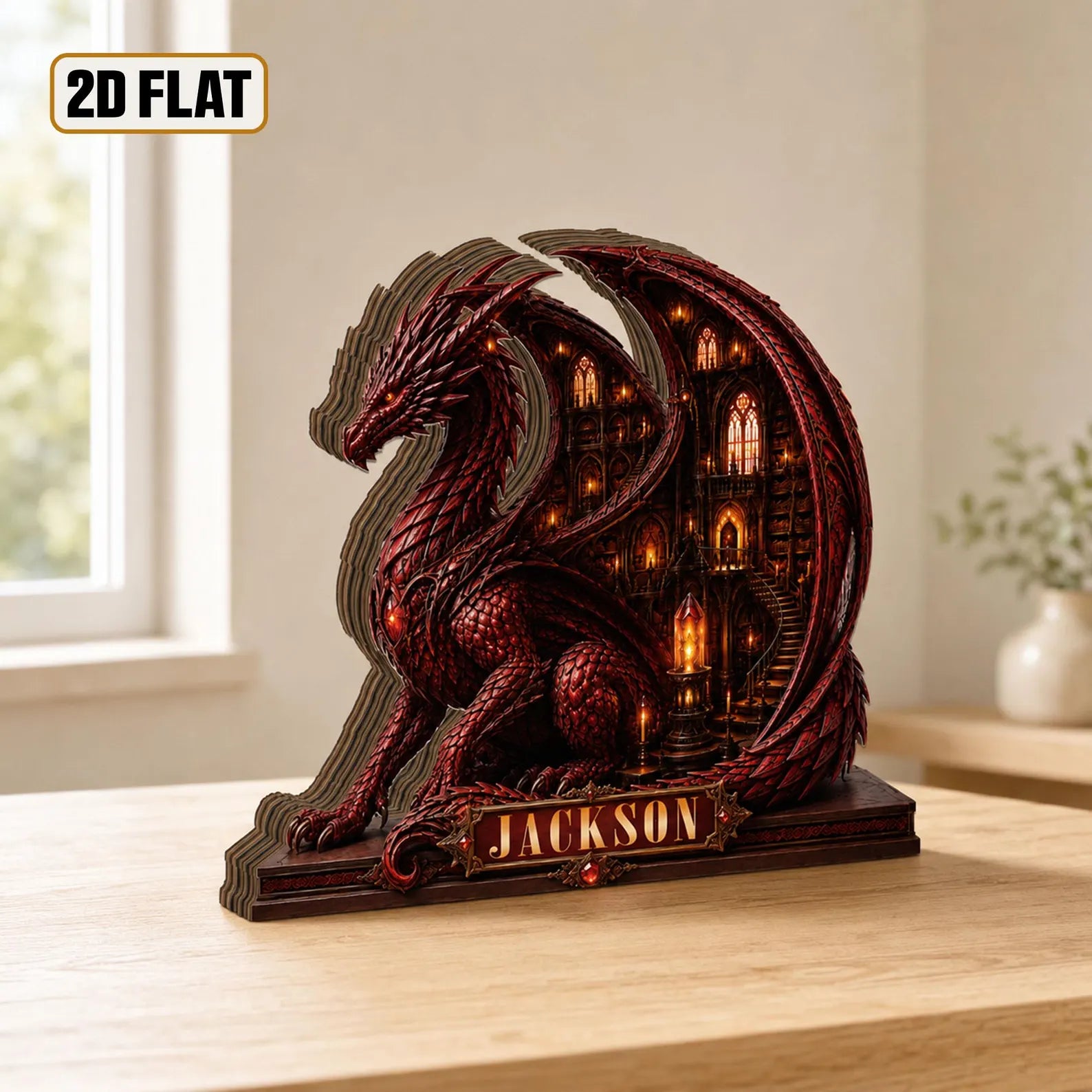 Personalized Dragon Book Wooden Block, Custom Name Dragon Library Home Decor, Book Lover Gift, Library Decor, Bookworm Wooden Sign – WBVLR13