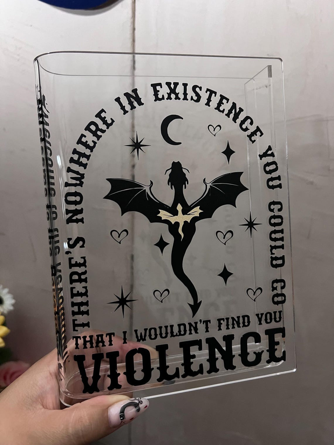 Violet Book Shaped Flower Vase, Dragons Bookish Acrylic Book Vase, Gift for Book Lovers, VLRBV01