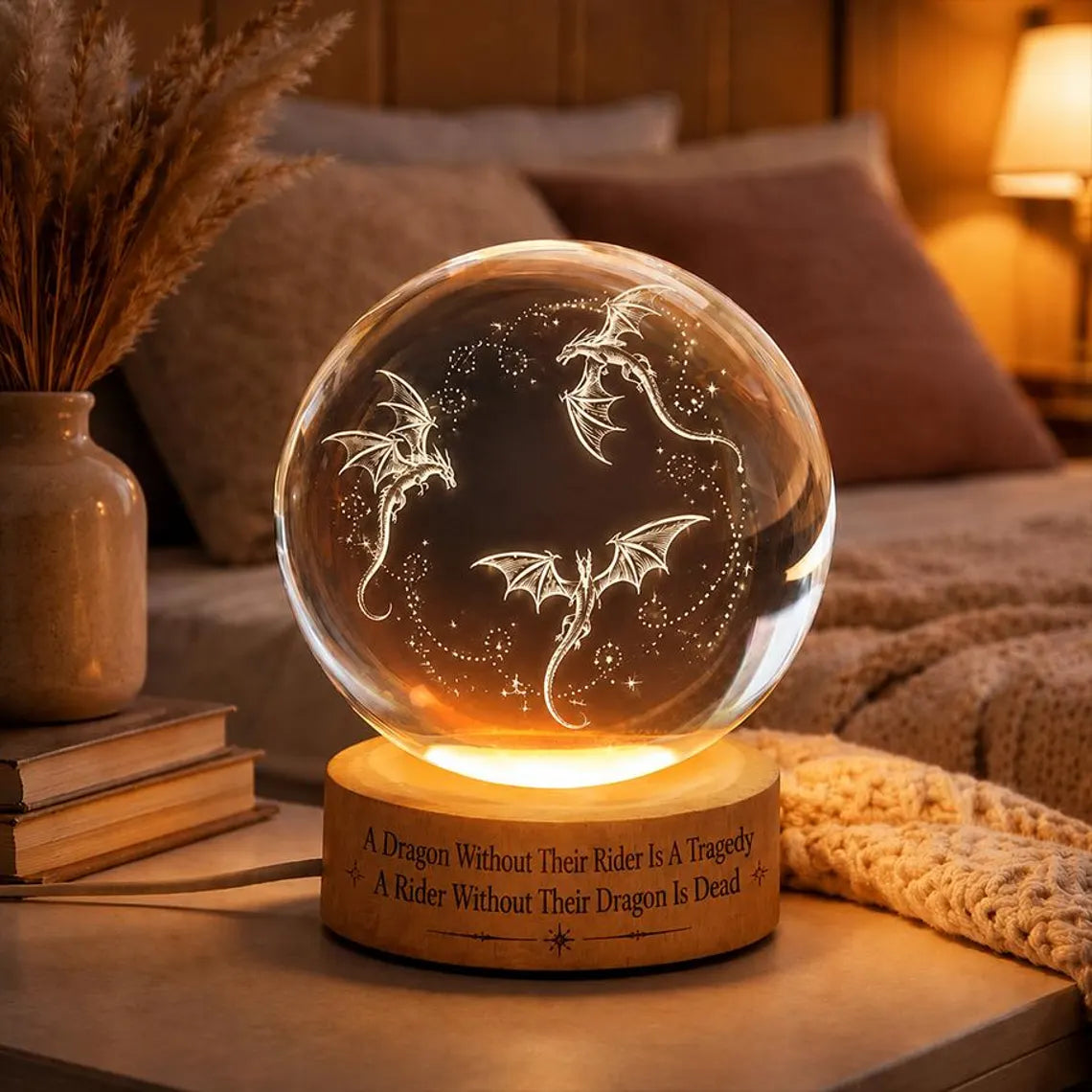 Fourth Wing Dragon Crystal Ball Light, Basgiath War College LED Lamp, Tairn and Andarna Decor, Fantasy Bookish Gift, Rider Keepsake. NLVLR10