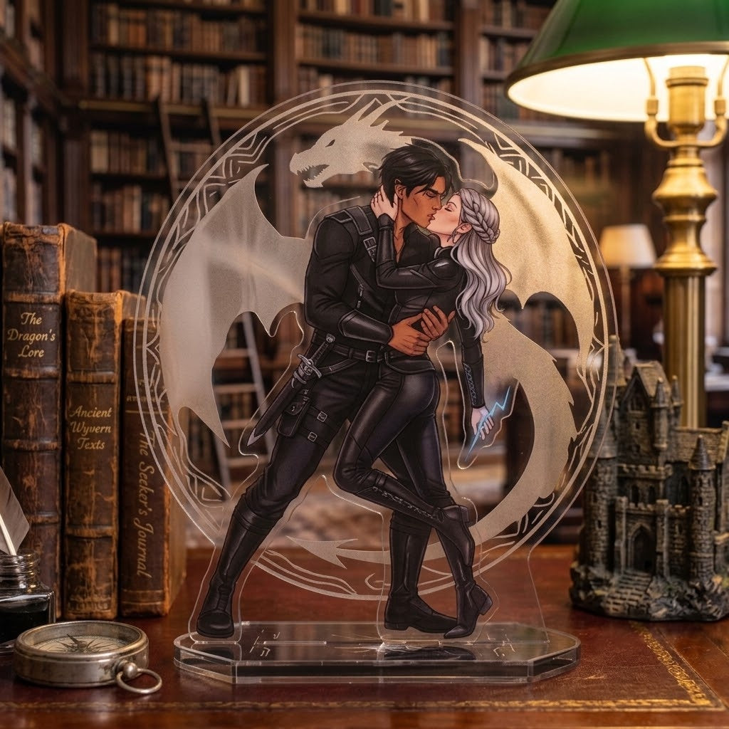 Garrick and Imogen Acrylic Bookend Standee, Fourth Wing Inspired Bookshelf Decor, Fantasy Romance Couple Display, Romantasy Reader Gift. BSVLAR14