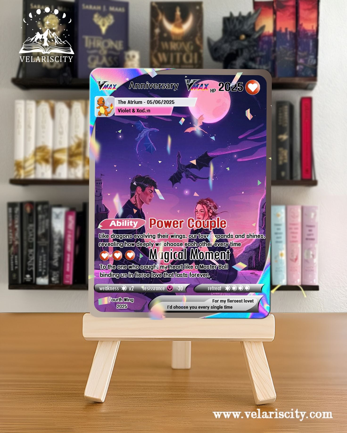 Violet and Xaden Custom Card, Fourth Wing Anniversary, Fantasy Dragons Collectible Gift, Unique Gift for Fans CVLR03