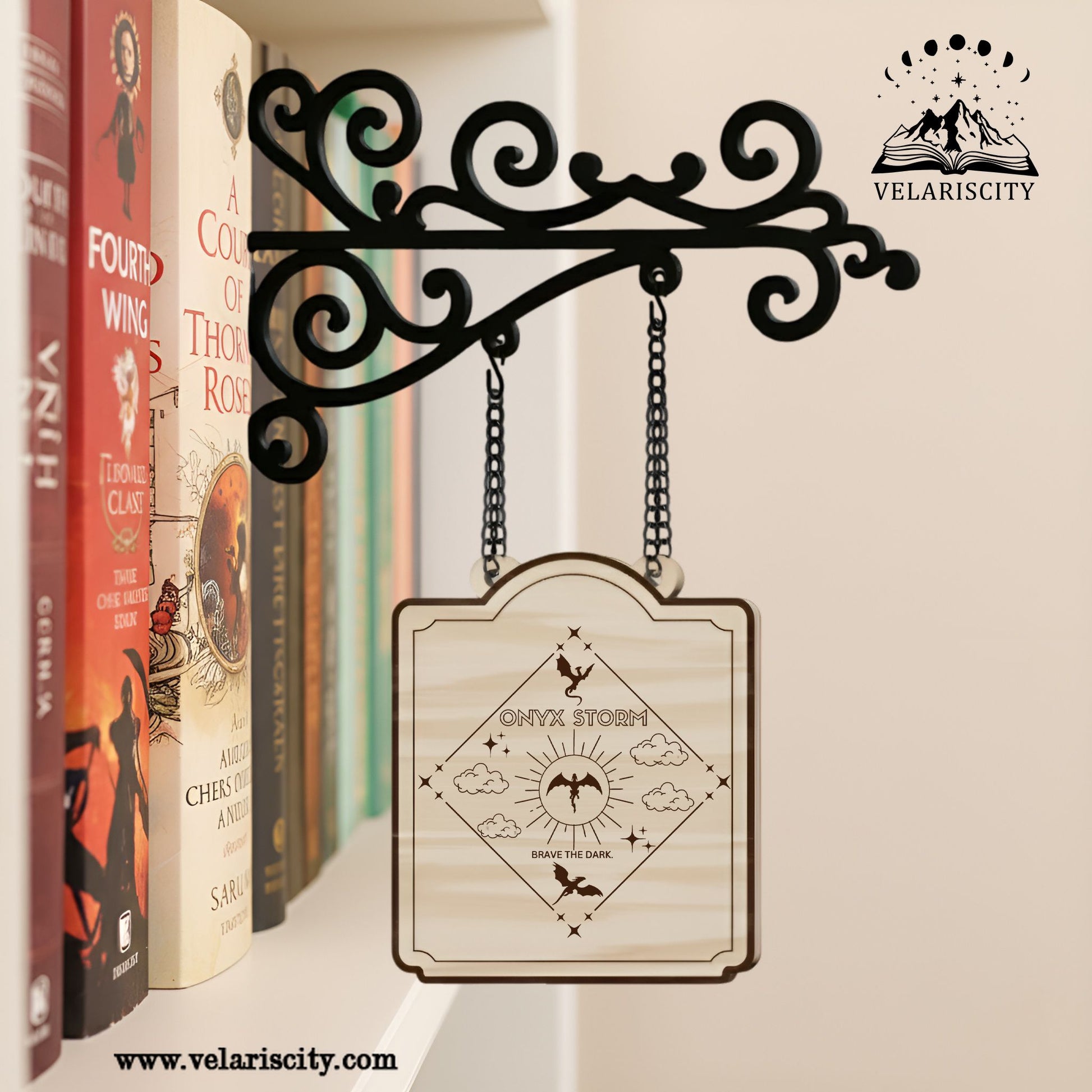 Onyx Storm Book Tavern Signs, Fourth Wing Inspired Wooden Hanging Sign, Empyrean Fantasy Decor for Book Lovers BSVLR03