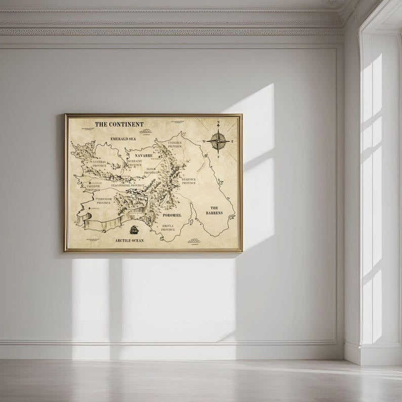 Vintage Fantasy Continent Map Printable Wall Art, The Empyrean Poster, Rebecca Yarros Poster, Gift For Fan VLRP04
