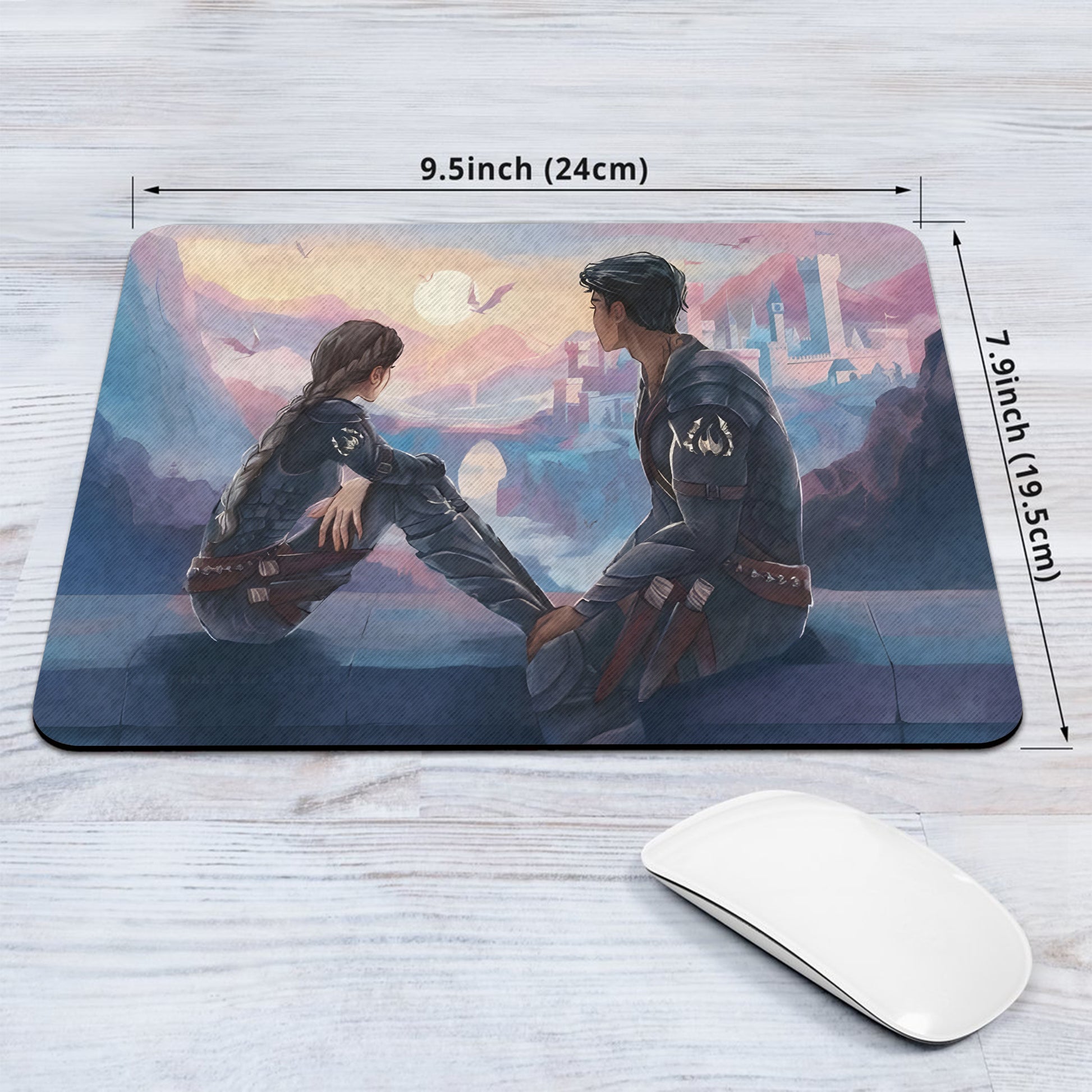 Fourth Wing Desk Mat, Violet and Xaden Sunset Scene with Dragons, Empyrean Series Fantasy Desk Pad DMVLR15