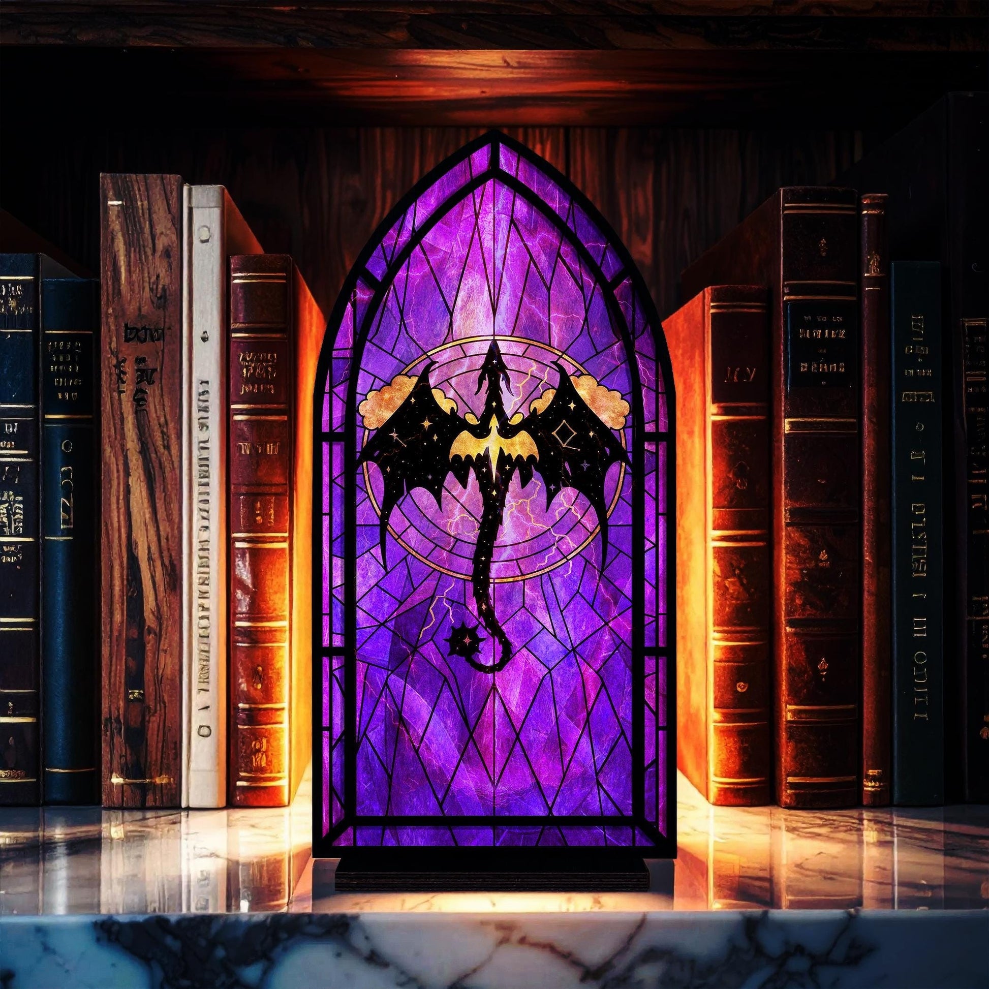 Fantasy Book Nook Four Wing, Dragon Library Insert, Purple Dragon Bookook, Gothic Fantasy Bookshelf Decor, Gift for Book Lover & Reader BNVLR03