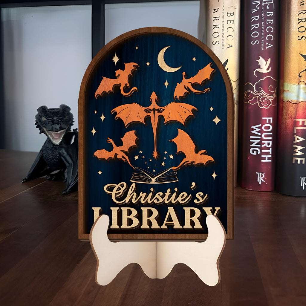 Fourth Wing Bookshelf Sign, Dragon Rider Decor, Personalized Library Sign, Fantasy Bookish Shelf Display Gift