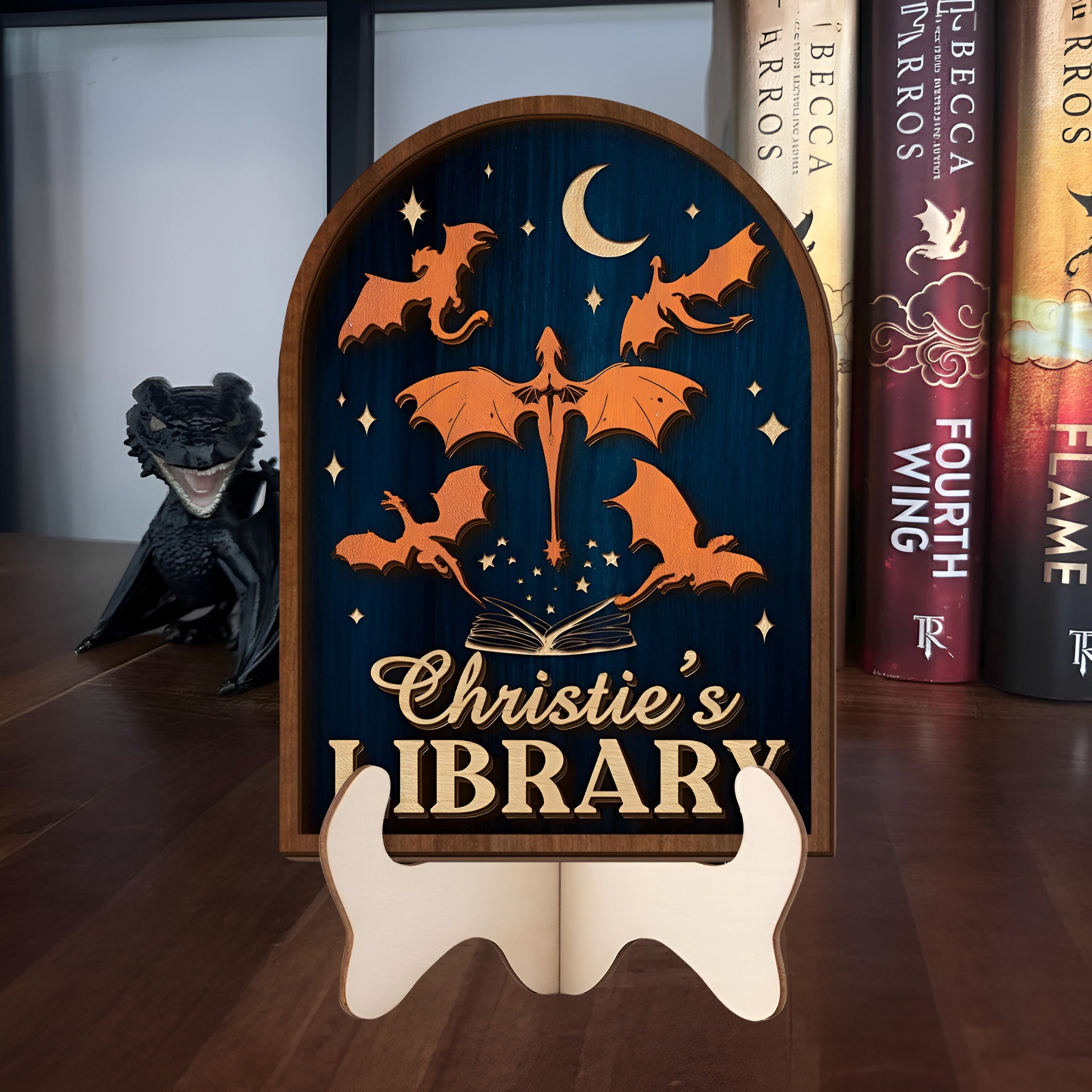 Fourth Wing Bookshelf Sign, Dragon Rider Decor, Personalized Library Sign, Fantasy Bookish Shelf Display Gift BTVLR26