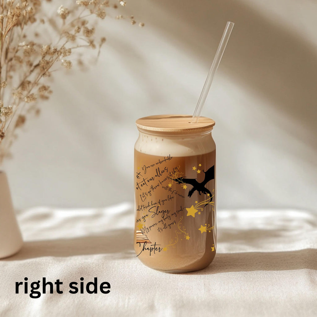 Fourth Wing Dragon Glass Tumbler, Empyrean Sipper Cup, Onyx Storm Bookish Iced Coffee Glass, Rebecca Yarros Fantasy Fan Gift GLVLR05