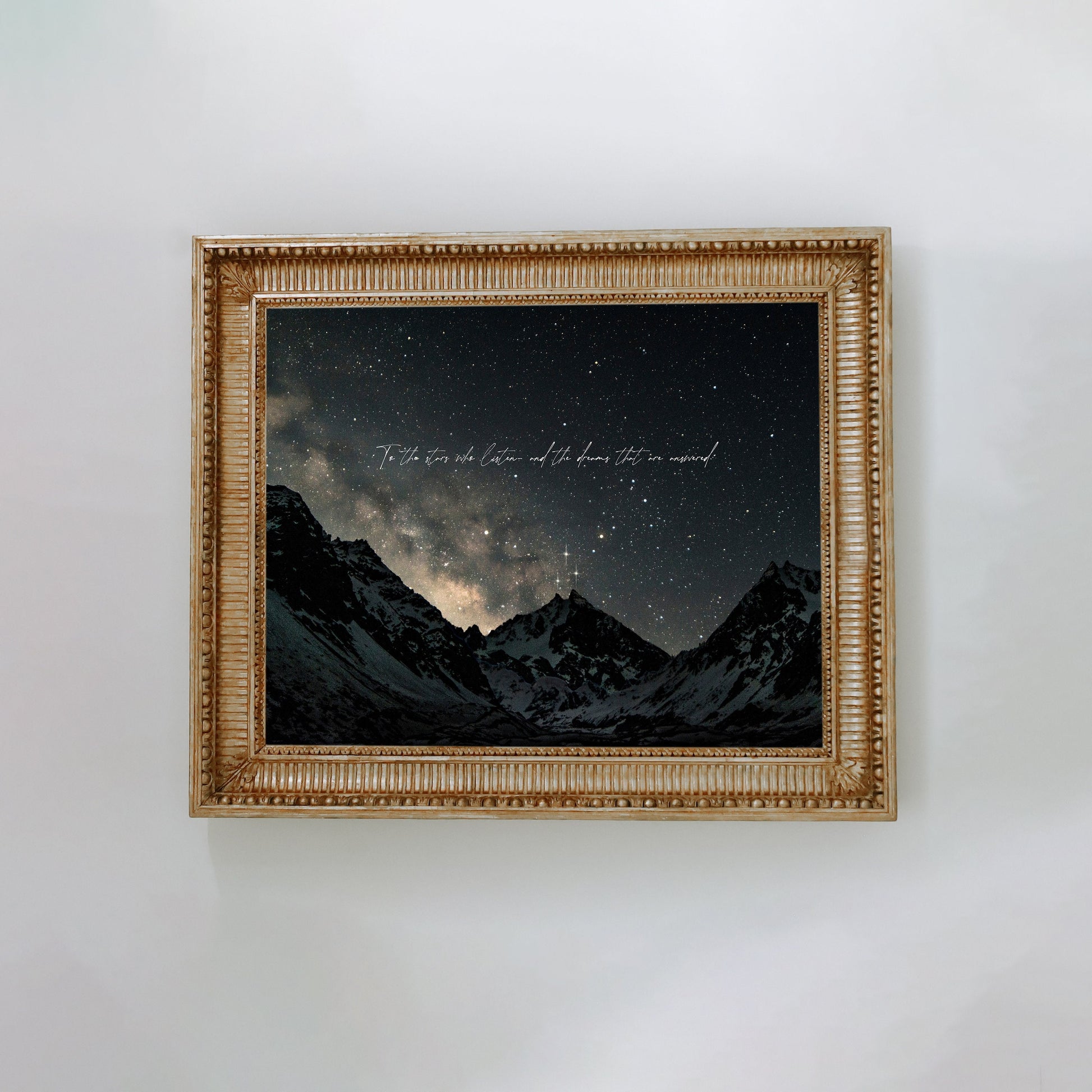 ACOTAR Quote Wall Art, To the Stars Who Listen Poster, Night Sky Mountain Poster, Bookish Home Decor, A Court of Mist and Fury Gift VLRP45
