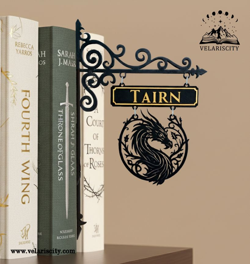 Tairn Dragon Book Tavern Sign, Fourth Wing Inspired Wooden Book Tracker, Fantasy Dragon Wall Hanging, Basgiath Decor, Gift for Book Lovers BSVLR24