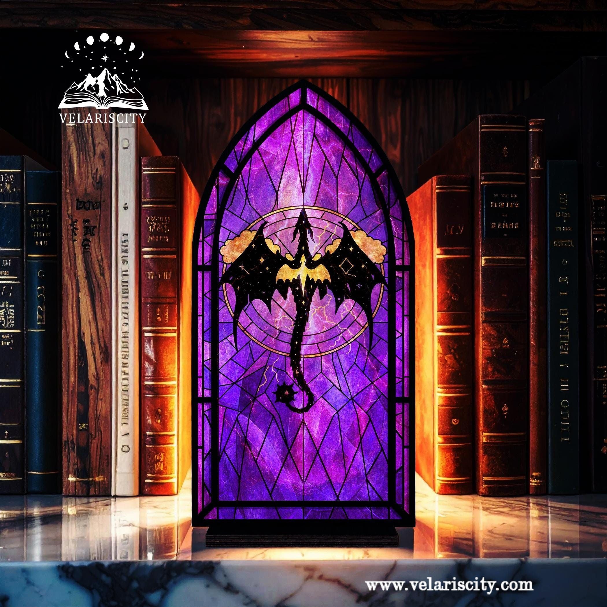 Fantasy Book Nook Four Wing, Dragon Library Insert, Purple Dragon Bookook, Gothic Fantasy Bookshelf Decor, Gift for Book Lover & Reader BNVLR03