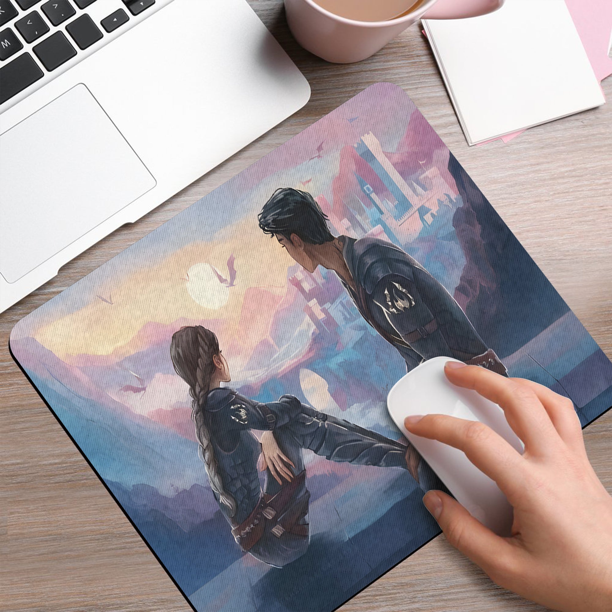 Fourth Wing Desk Mat, Violet and Xaden Sunset Scene with Dragons, Empyrean Series Fantasy Desk Pad DMVLR15