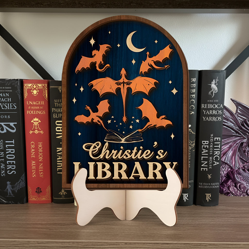 Fourth Wing Bookshelf Sign, Dragon Rider Decor, Personalized Library Sign, Fantasy Bookish Shelf Display Gift