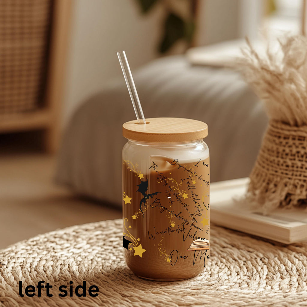 Fourth Wing Dragon Glass Tumbler, Empyrean Sipper Cup, Onyx Storm Bookish Iced Coffee Glass, Rebecca Yarros Fantasy Fan Gift GLVLR05