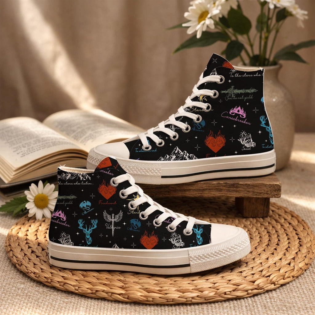 Throne of Glass ACOTAR High Top Canvas Shoes, Bat Boys Sneakers, Crescent City Bookish Shoes, Fantasy Reader Gift, Book Lover Sneakers. HSVLR04