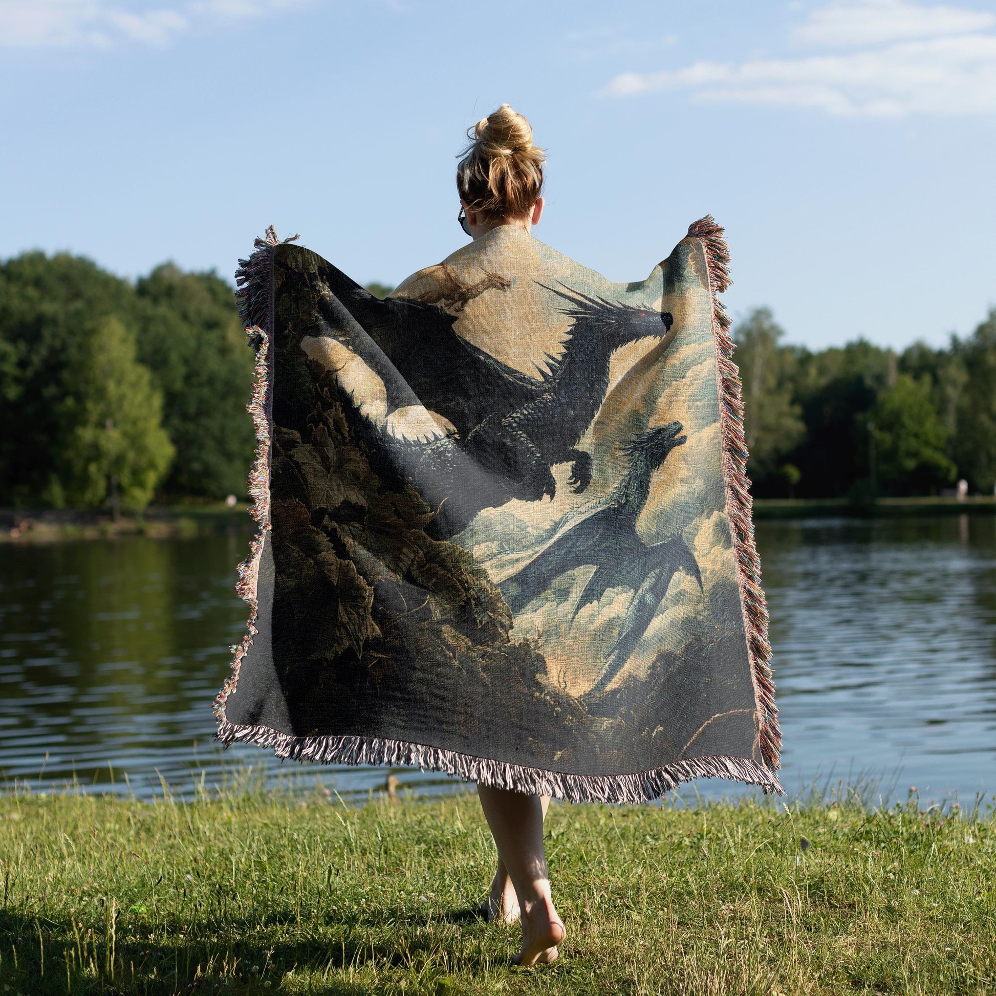 Tairn, Sgaeyl, and Andarna Woven Blanket, Fourth Wing Iron Flame Decor, Aretia Merch, Onyx Storm Gifts, Riorson House Bookish Throw, Booktok BKVLR03