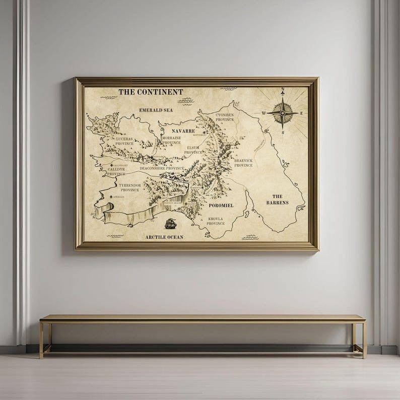 Vintage Fantasy Continent Map Printable Wall Art, The Empyrean Poster, Rebecca Yarros Poster, Gift For Fan VLRP04