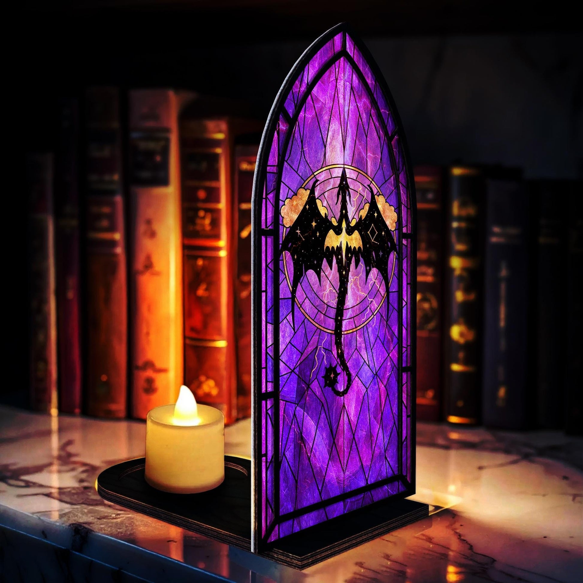 Fantasy Book Nook Four Wing, Dragon Library Insert, Purple Dragon Bookook, Gothic Fantasy Bookshelf Decor, Gift for Book Lover & Reader BNVLR03