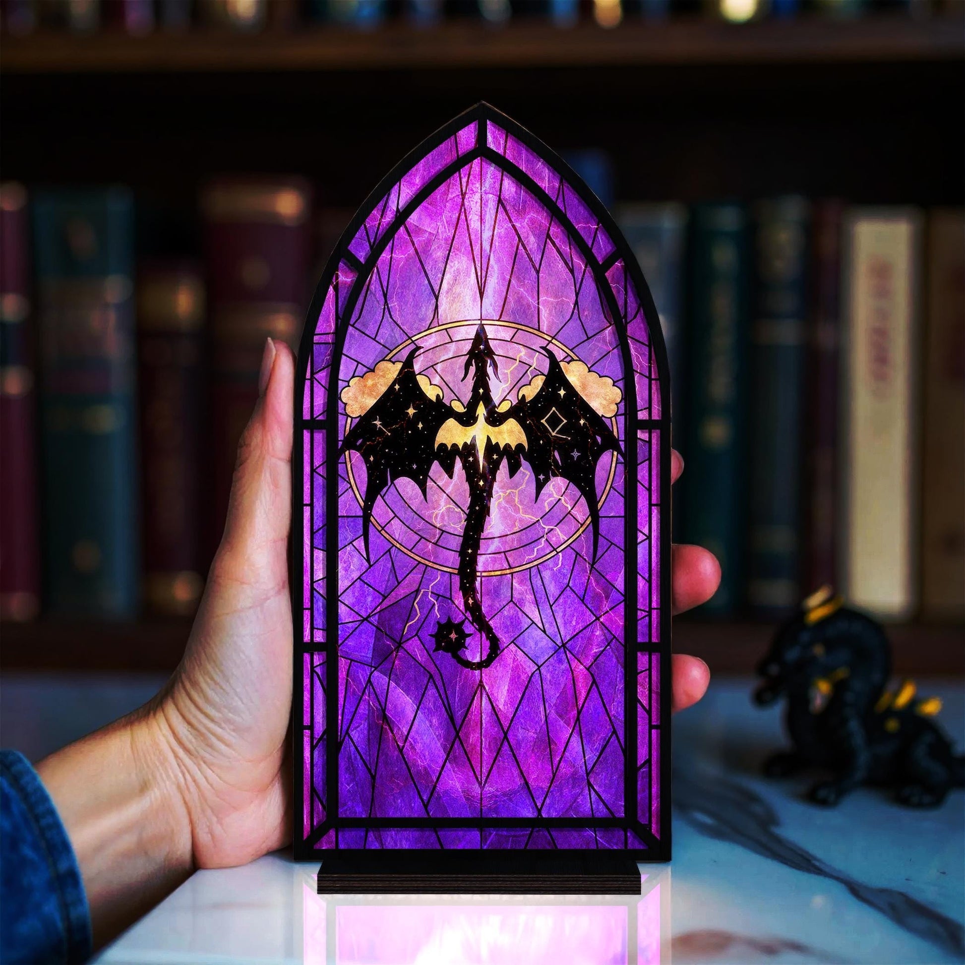 Fantasy Book Nook Four Wing, Dragon Library Insert, Purple Dragon Bookook, Gothic Fantasy Bookshelf Decor, Gift for Book Lover & Reader BNVLR03