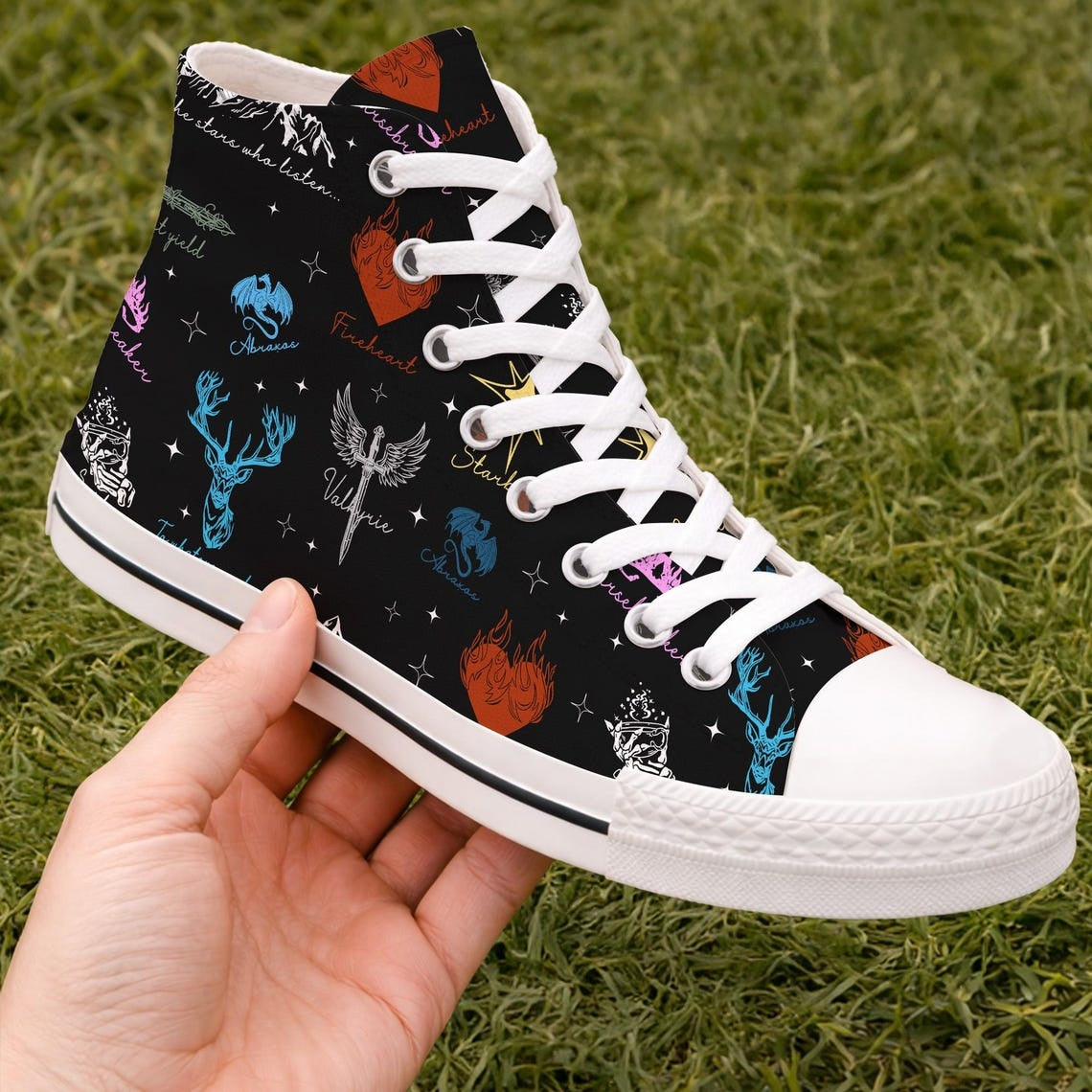 Throne of Glass ACOTAR High Top Canvas Shoes, Bat Boys Sneakers, Crescent City Bookish Shoes, Fantasy Reader Gift, Book Lover Sneakers. HSVLR04