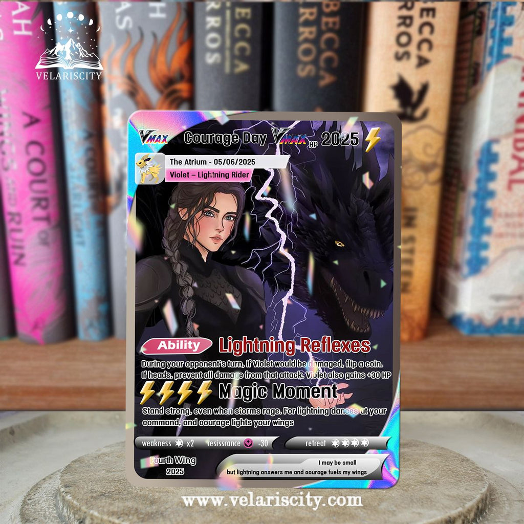 Violet Lightning Rider Custom Card, Fourth Wing Fan Art, Courage Day Fantasy Collectible Gift, Unique Gift for Fans CVLR05