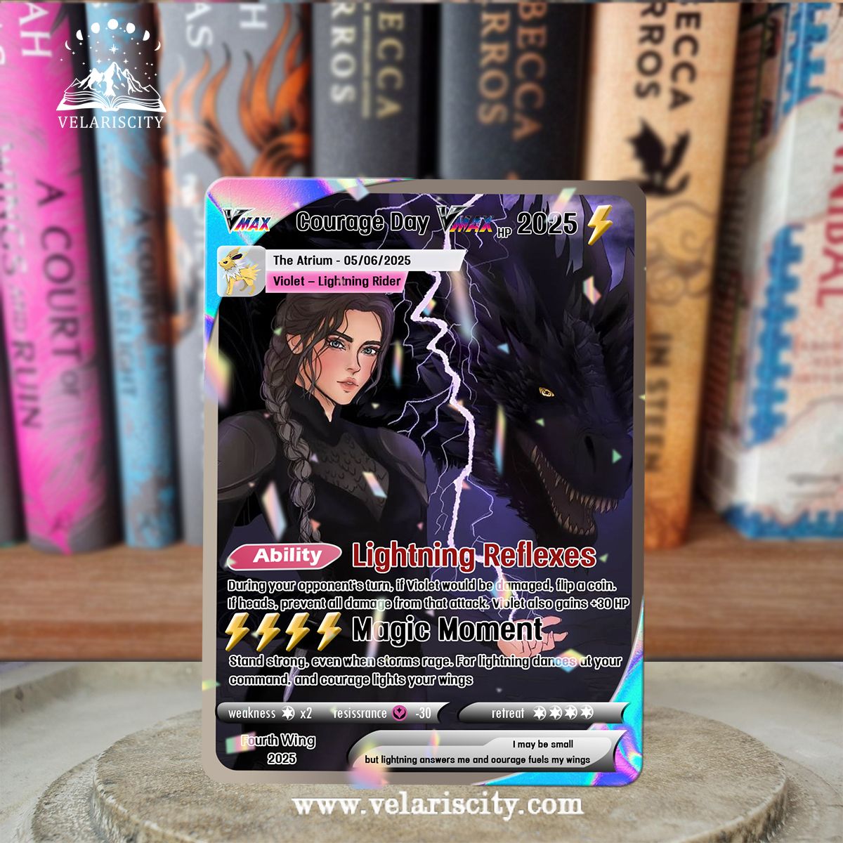 Violet Lightning Rider Custom Card, Fourth Wing Fan Art, Courage Day Fantasy Collectible Gift, Unique Gift for Fans CVLR05