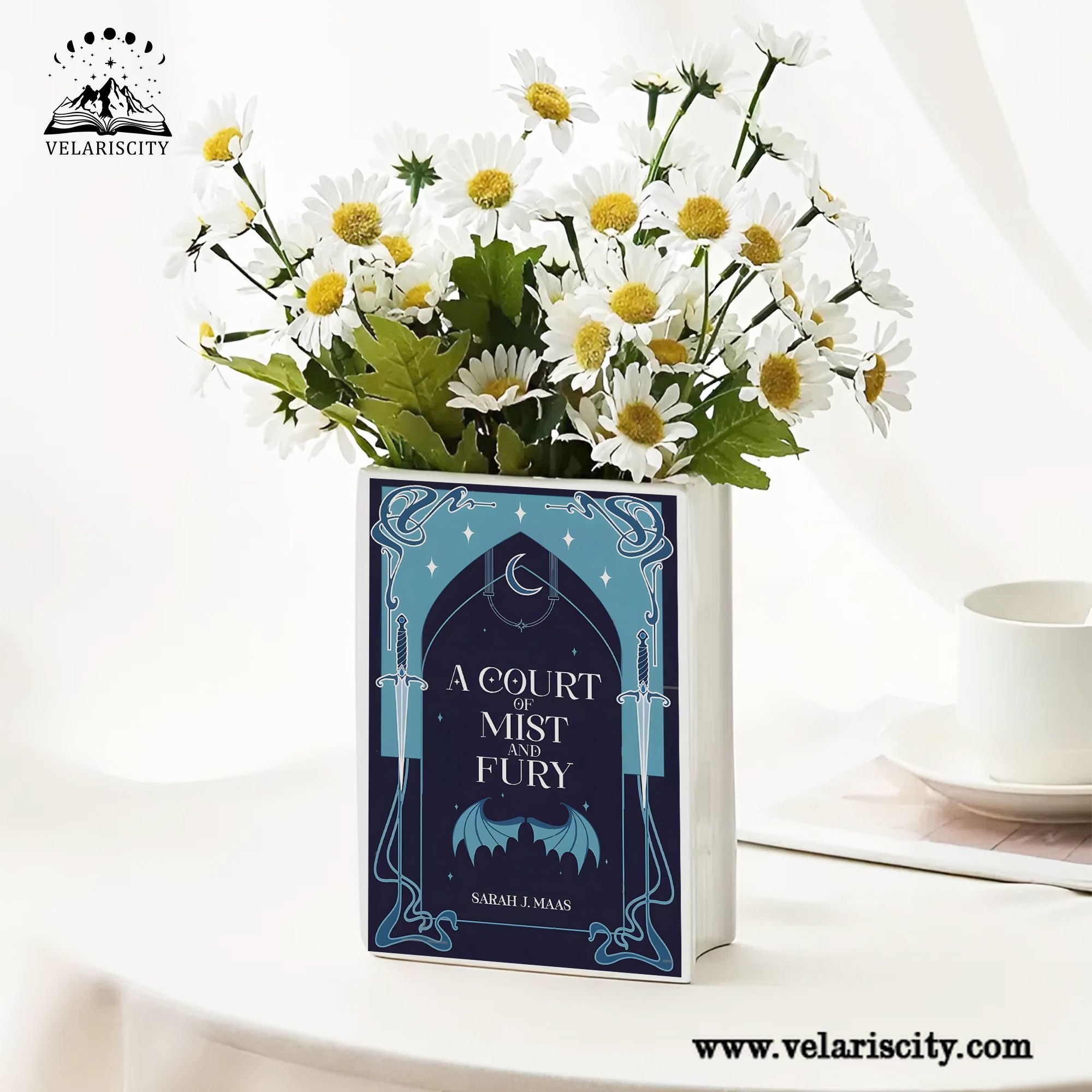 A Court of Mist and Fury Ceramic Book Vase, Fantasy Romance Decor, Night Court Aesthetic Gift for Book Lovers CVVRL05