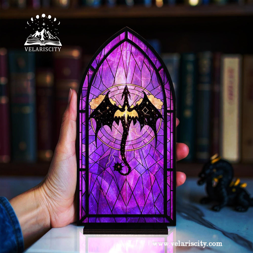 Fantasy Book Nook Four Wing, Dragon Library Insert, Purple Dragon Bookook, Gothic Fantasy Bookshelf Decor, Gift for Book Lover & Reader BNVLR03