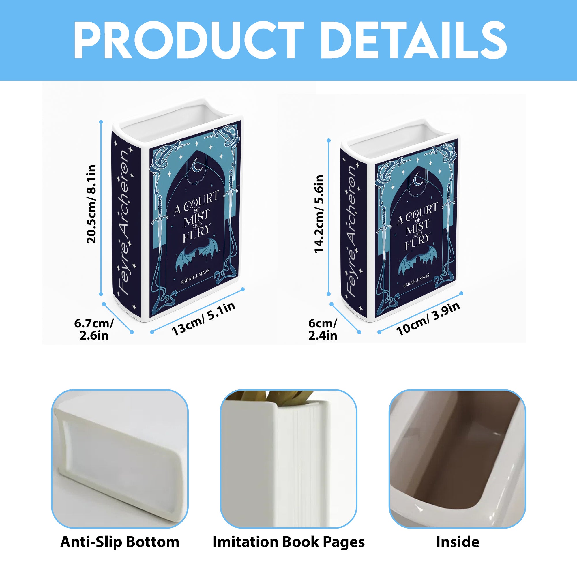 A Court of Mist and Fury Ceramic Book Vase, Fantasy Romance Decor, Night Court Aesthetic Gift for Book Lovers CVVRL05