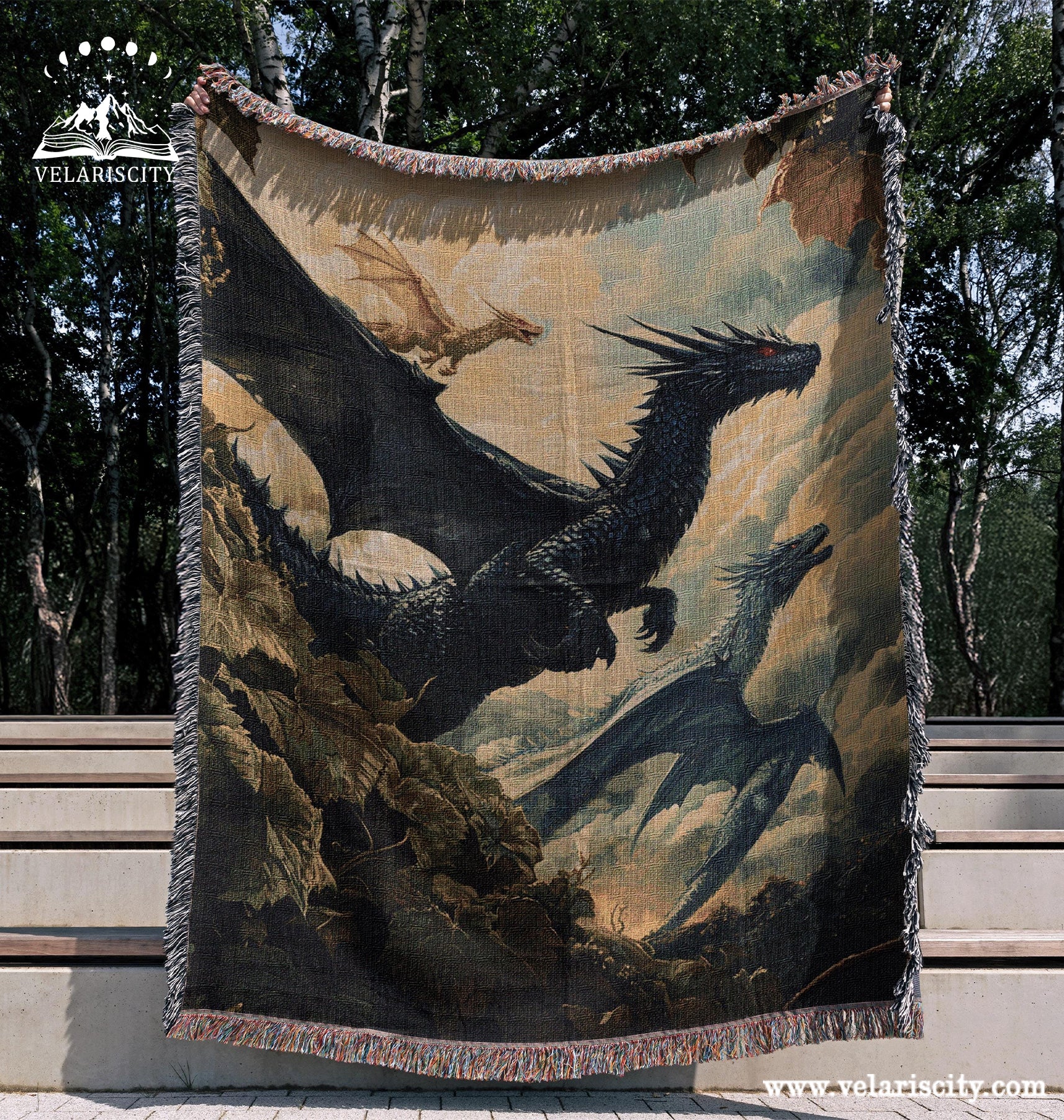 Tairn, Sgaeyl, and Andarna Woven Blanket, Fourth Wing Iron Flame Decor, Aretia Merch, Onyx Storm Gifts, Riorson House Bookish Throw, Booktok BKVLR03