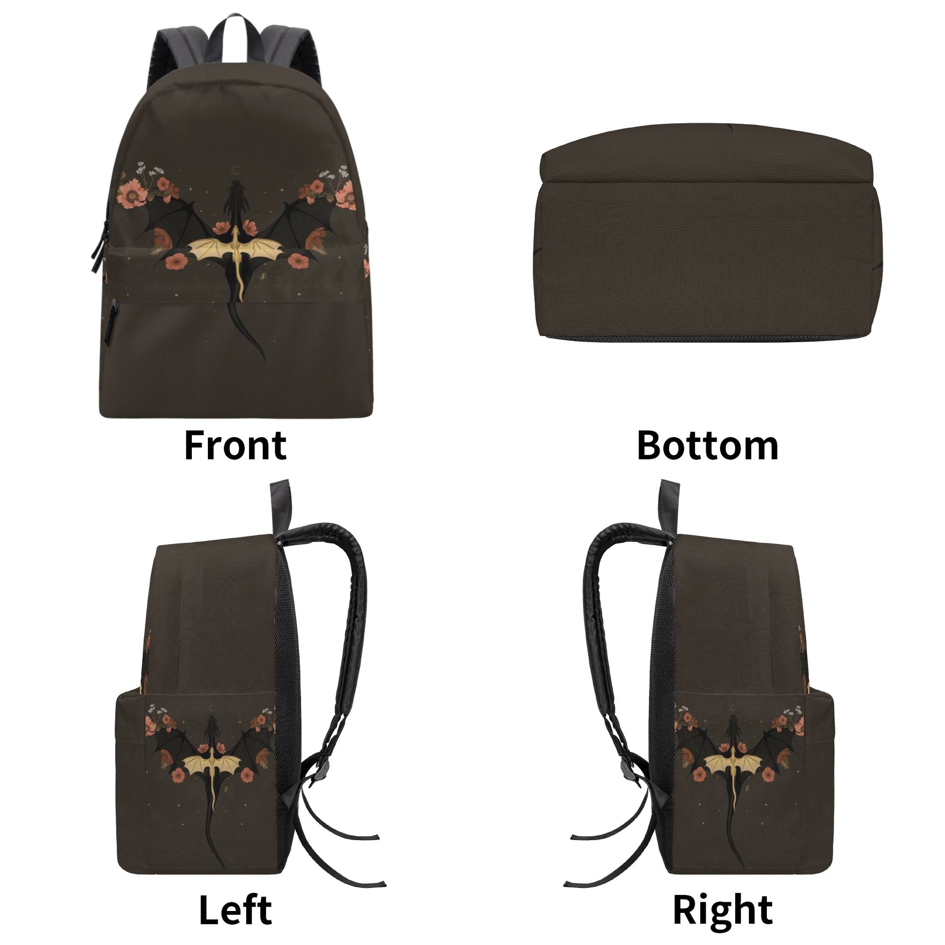 Fourth Wing Inspired Dragon and Floral Backpack, Fantasy Book Lover Bag, Elegant Dark Aesthetic School Backpack, Stylish Travel Daypack BPVLR35