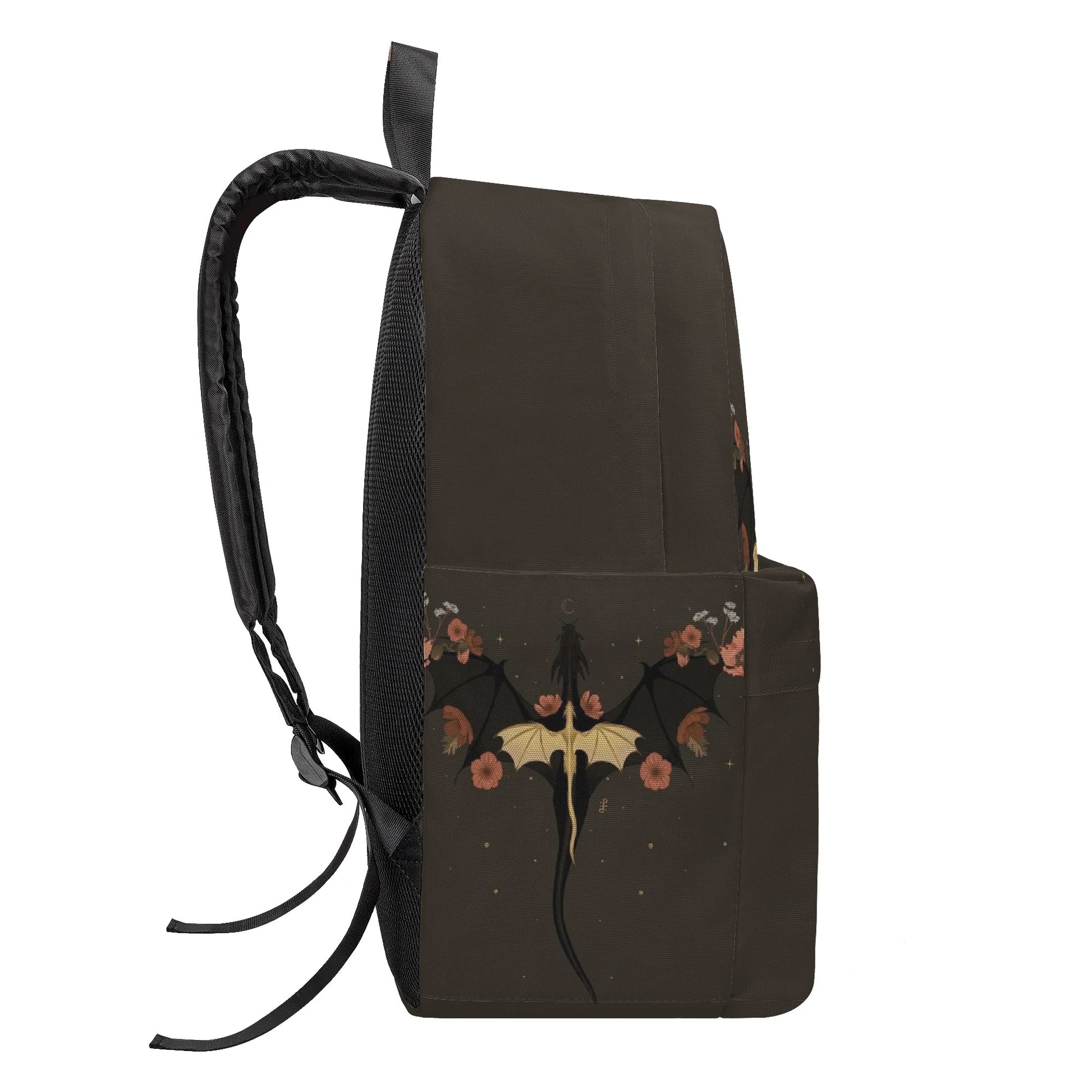 Fourth Wing Inspired Dragon and Floral Backpack, Fantasy Book Lover Bag, Elegant Dark Aesthetic School Backpack, Stylish Travel Daypack BPVLR35