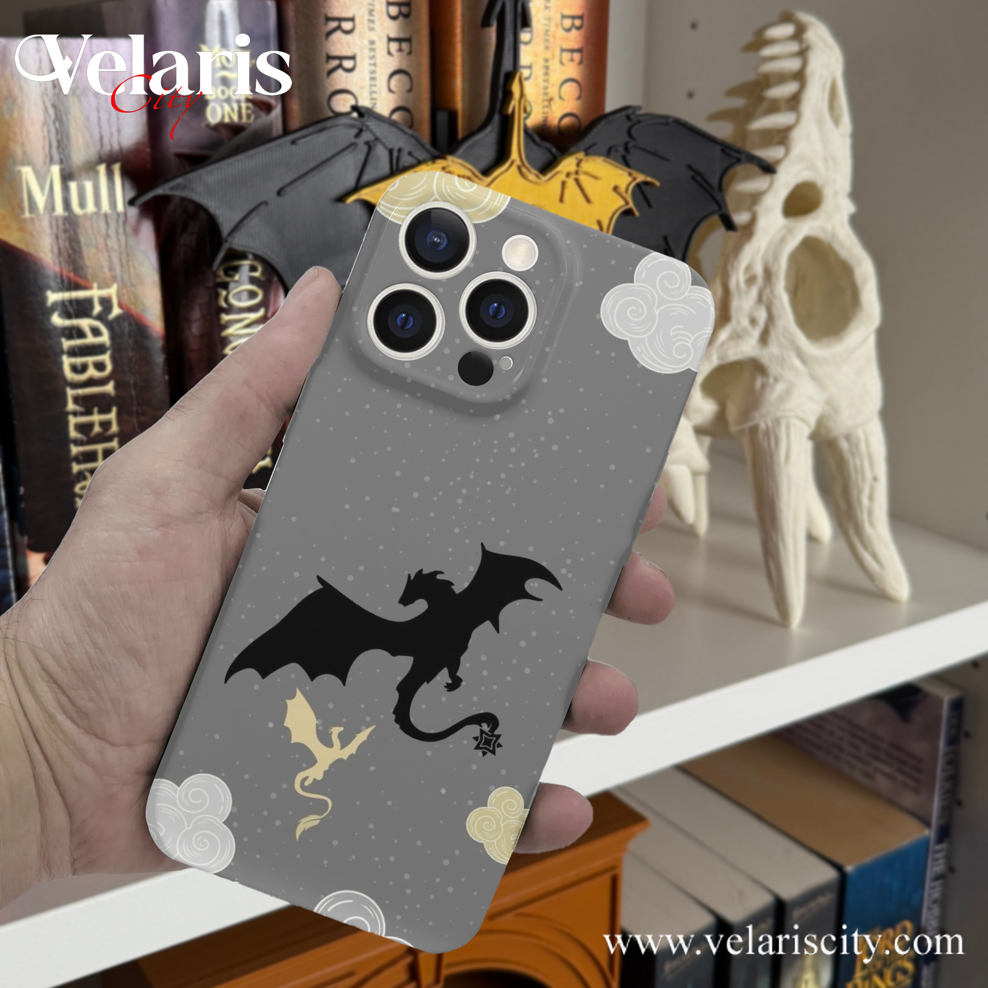 Phone Case Minimalist Dragon Silhouette with Cloud Pattern Inspired Fourth Wing, Fourth Wing Phone Case, Fantasy Novel iPhone Cover, Book Lover Gift  PCVLR38