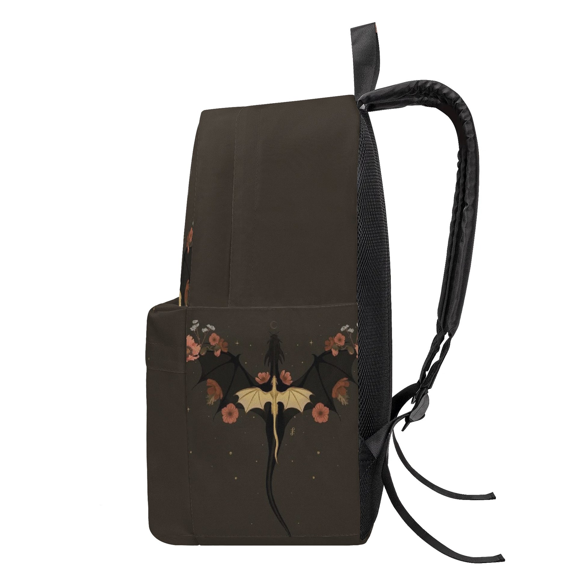 Fourth Wing Inspired Dragon and Floral Backpack, Fantasy Book Lover Bag, Elegant Dark Aesthetic School Backpack, Stylish Travel Daypack BPVLR35