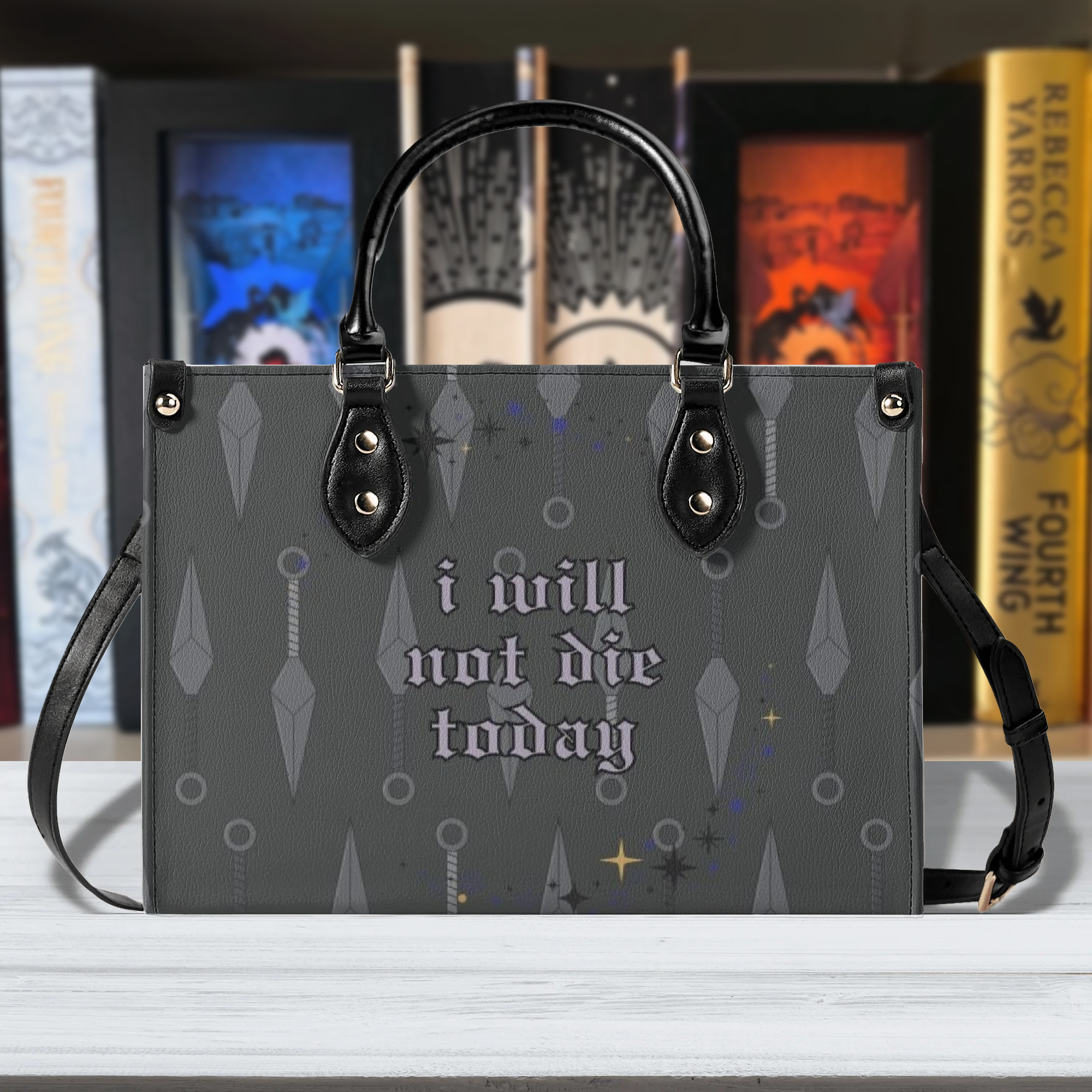 "I will not die today" Leather Bag, Fourth Wing Inspired Bag, Personalized Leather Bag, Fantasy Leather Handbag, Perfect Gift for Women. HBVLR41
