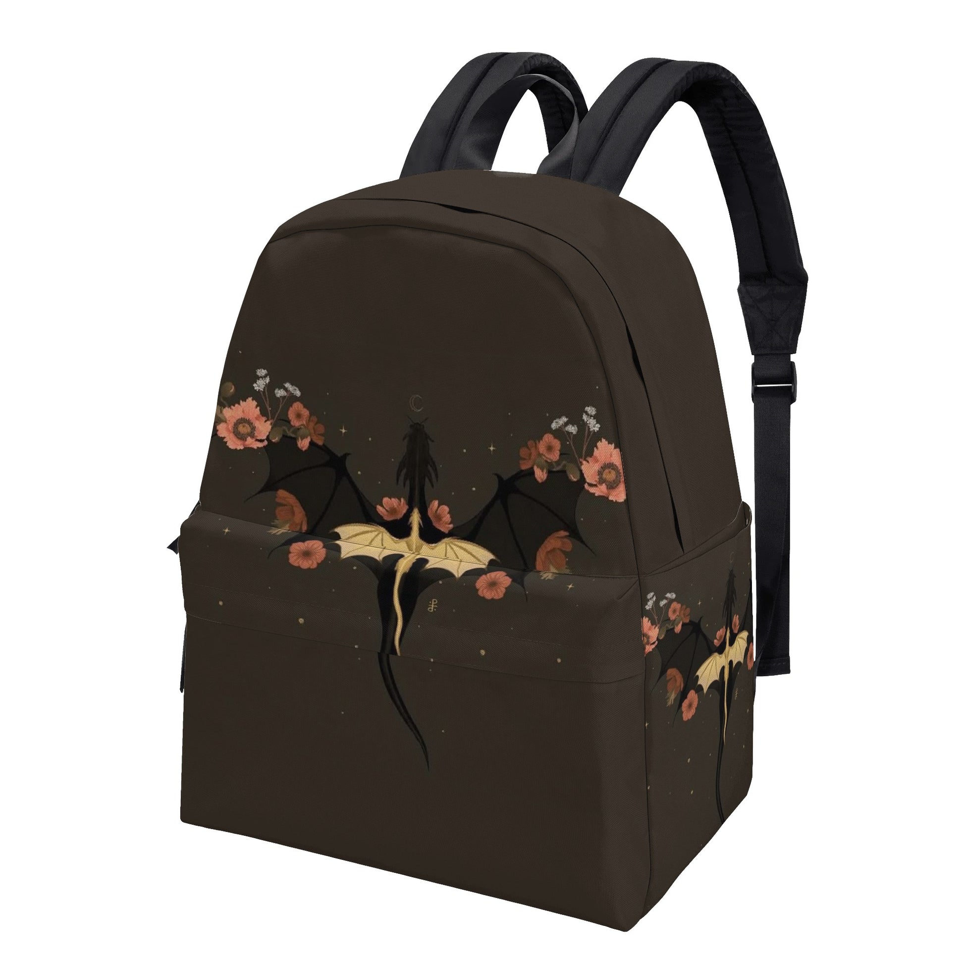 Fourth Wing Inspired Dragon and Floral Backpack, Fantasy Book Lover Bag, Elegant Dark Aesthetic School Backpack, Stylish Travel Daypack BPVLR35